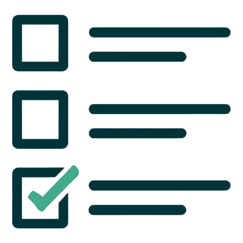 Three checklist lines, the first ticked, above a folder outline.